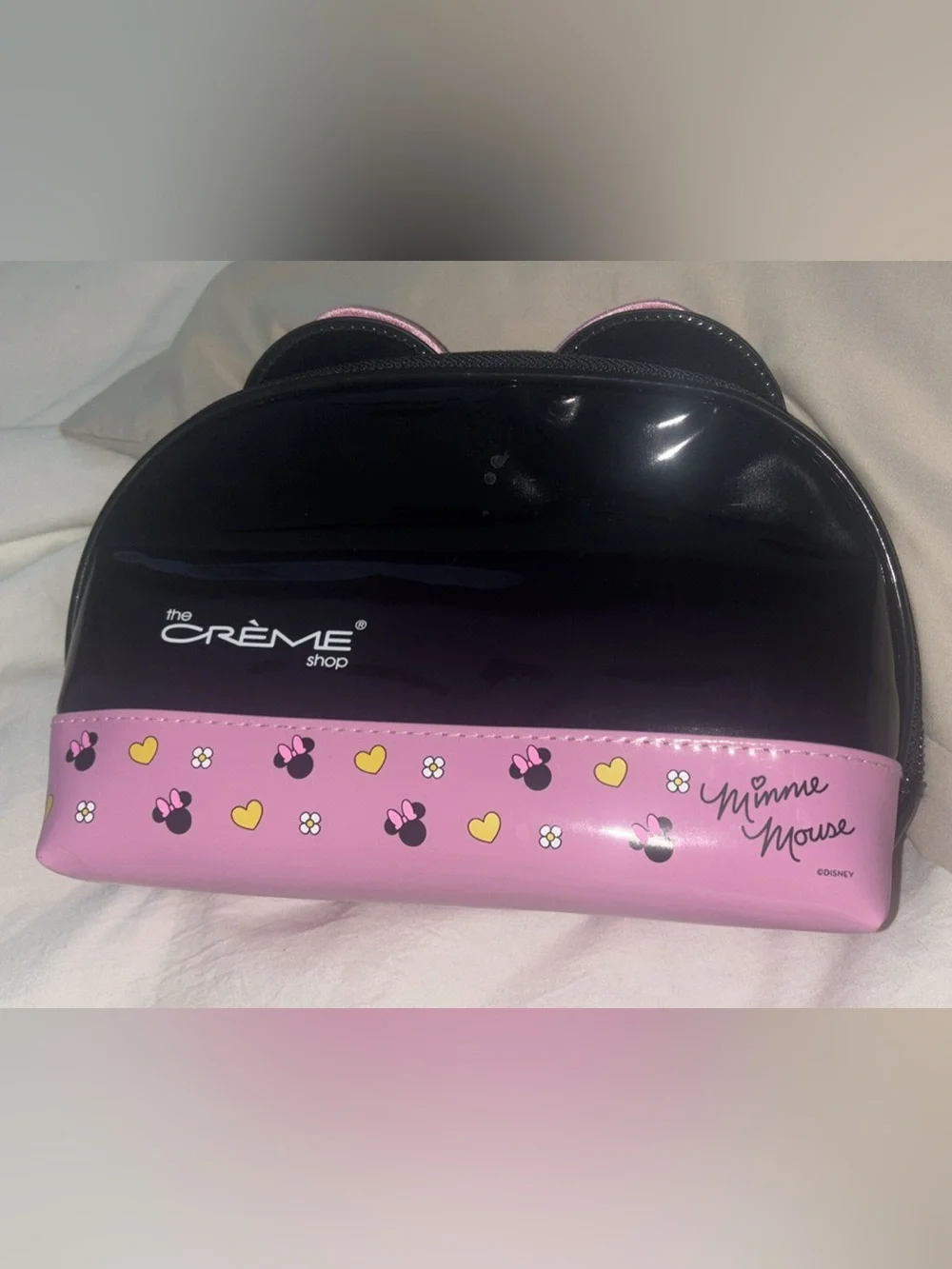 BNWT Disney Minnie Mouse Pink & Black Bow Makeup Cosmetic Bag Crème Shop